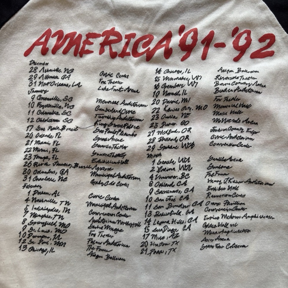 VTG Skid Row Tour Raglan T-Shirt '90-'91 America Tee Band Rock Hair Metal Fan - Picture 7 of 7